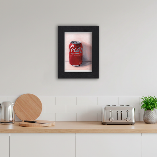 Black Framed Can of Coca Cola Giclee Art Print in Kitchen