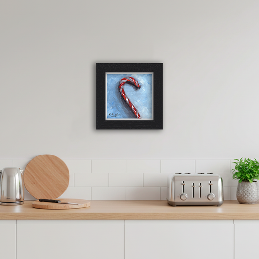 Black Framed Candy Cane Square Giclee Art Print in Kitchen