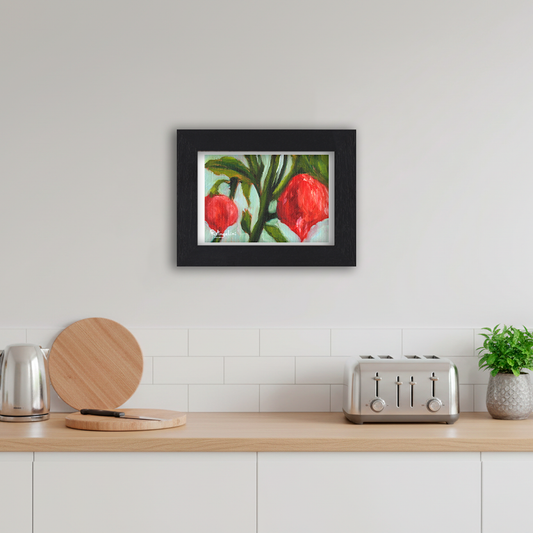Black Framed Carolina Reaper Chilli's Giclee Art Print in Kitchen