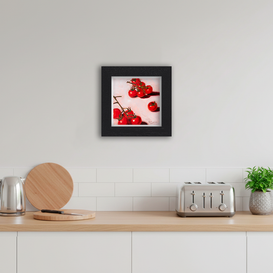 Black Framed Cherry Tomatoes Square Giclee Art Print in Kitchen