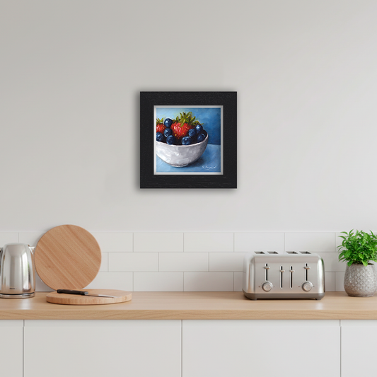 Black Framed Fruit Bowl Square Giclee Art Print in Kitchen