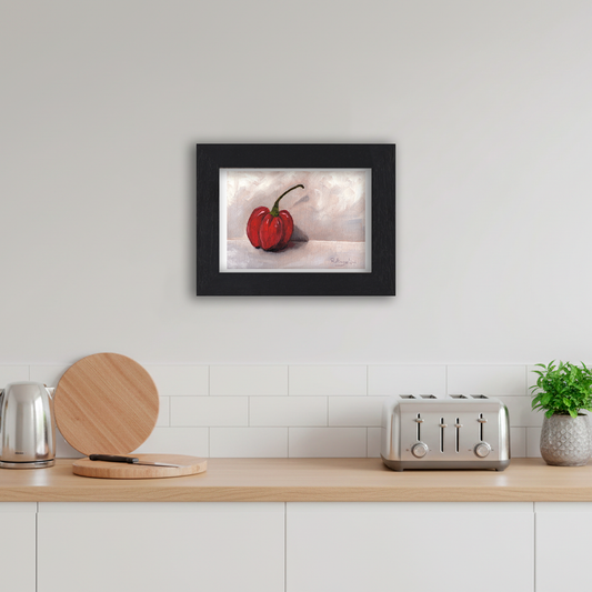 Black Framed Ghost Chilli Giclee Art Print in Kitchen