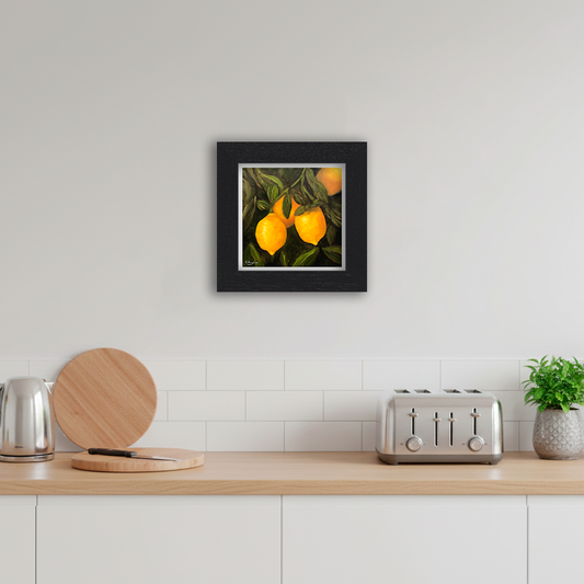 Black Framed Lemon Tree Square Giclee Art Print in Kitchen