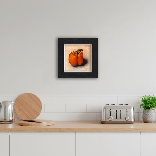 Black Framed Orange Pepper Square Giclee Art Print in Kitchen
