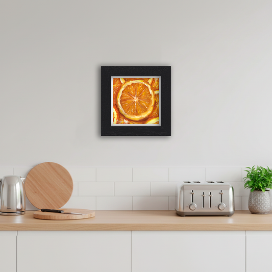 Black Framed Orange Slices Square Giclee Art Print in Kitchen