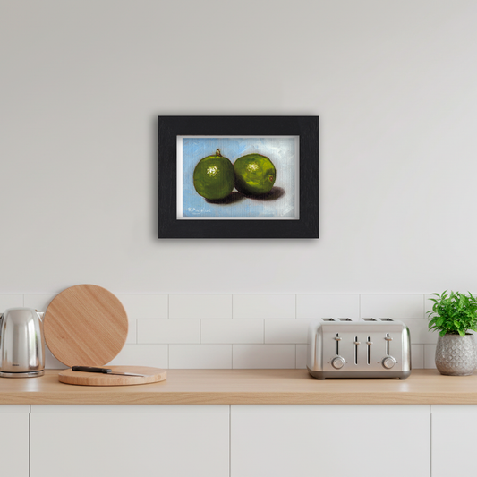 Black Framed Pair of Limes Giclee Art Print in Kitchen