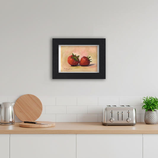 Black Framed Pair of Strawberries Giclee Art Print in Kitchen