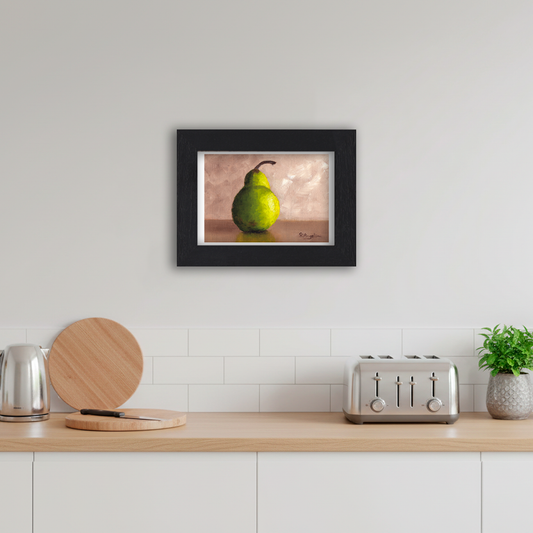 Black Framed Pear Giclee Art Print in Kitchen