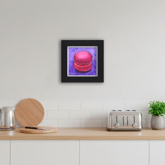 Black Framed Pink Macaron Square Giclee Art Print in Kitchen