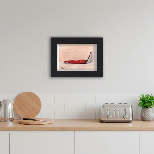 Black Framed Red Bird's Eye Chilli Giclee Art Print in Kitchen