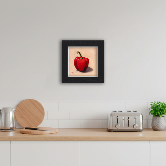 Black Framed Red Pepper Square Giclee Art Print in Kitchen
