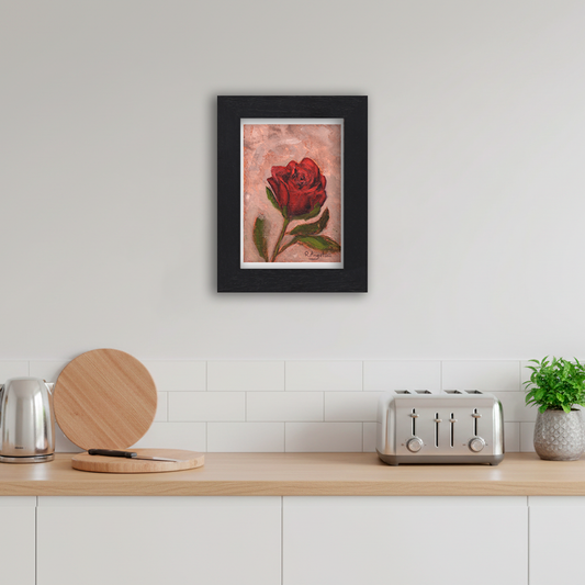 Black Framed Red Rose Giclee Art Print in Kitchen