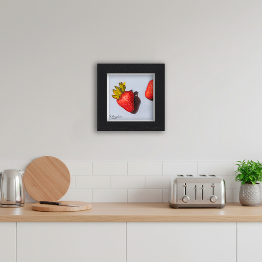 Black Framed Strawberries 1 of 3 Square Giclee Art Print in Kitchen
