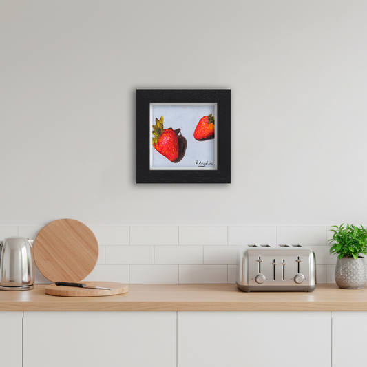 Black Framed Strawberries 2 of 3 Square Giclee Art Print in Kitchen