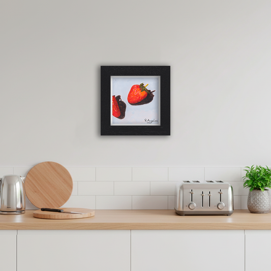 Black Framed Strawberries 3 of 3 Square Giclee Art Print in Kitchen