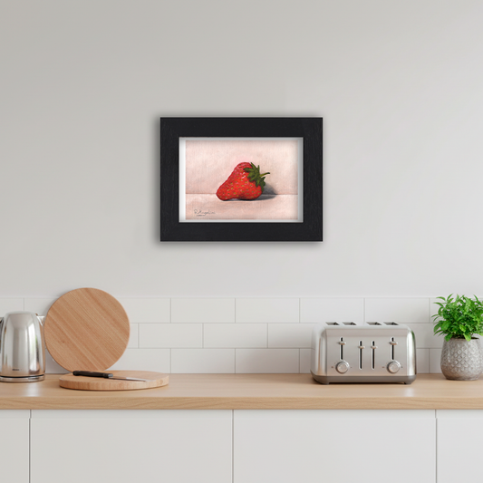 Black Framed Strawberry Giclee Art Print in Kitchen