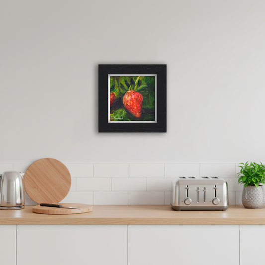 Black Framed Strawberry Square Giclee Art Print in Kitchen