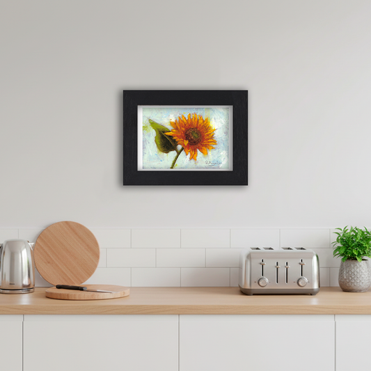 Black Framed Sunflower Giclee Art Print in Kitchen