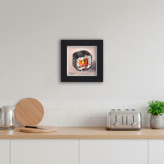 Black Framed Sushi Roll Square Giclee Art Print in Kitchen