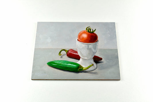 Chillies, Egg Cup and Tomato | Original Artwork