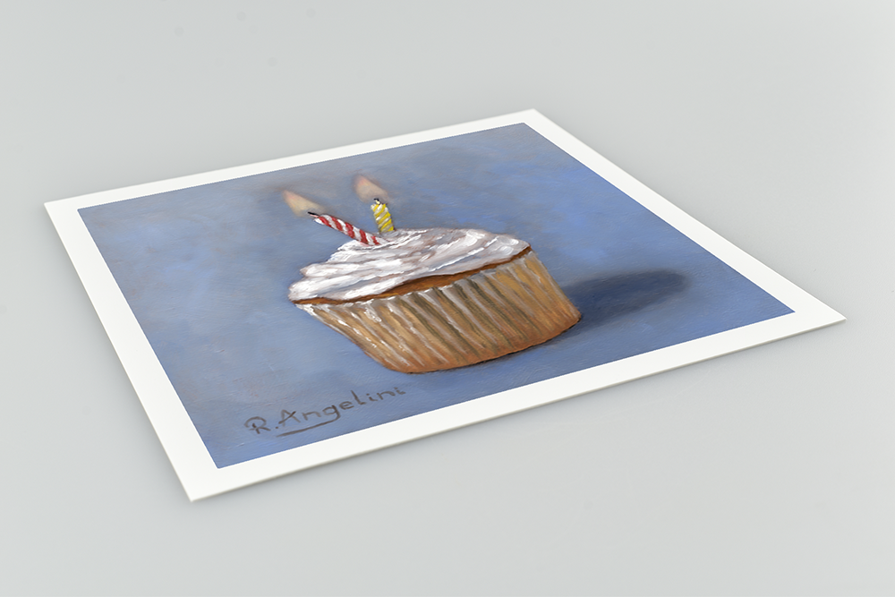 Birthday Cupcake Square Giclee Art Print Close Up