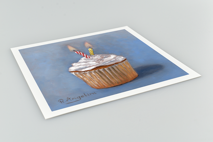 Birthday Cupcake Square Giclee Art Print Close Up