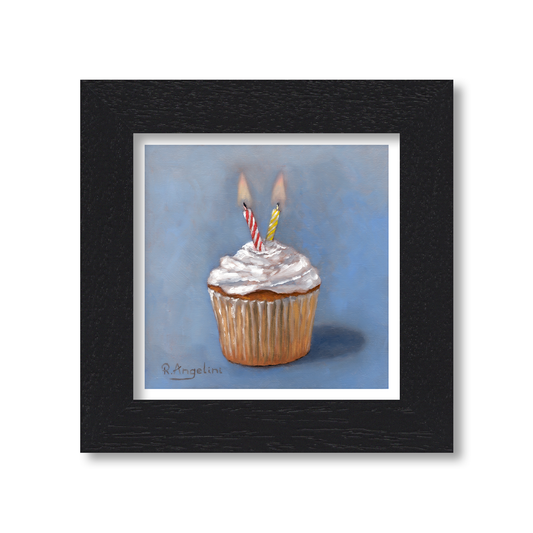 Black Framed Birthday Cupcake Square Giclee Art Print