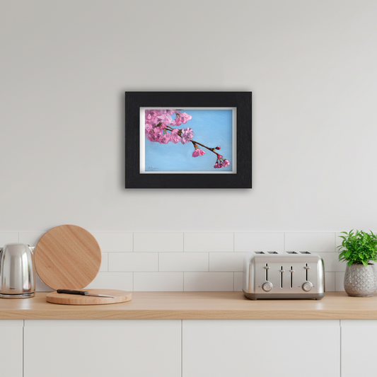 Black Framed Cherry Blossom Tree Giclee Art Print in Kitchen