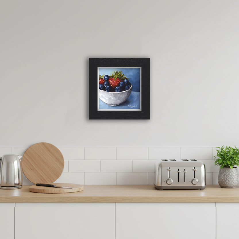 Black Framed Fruit Bowl Square Giclee Art Print in Kitchen