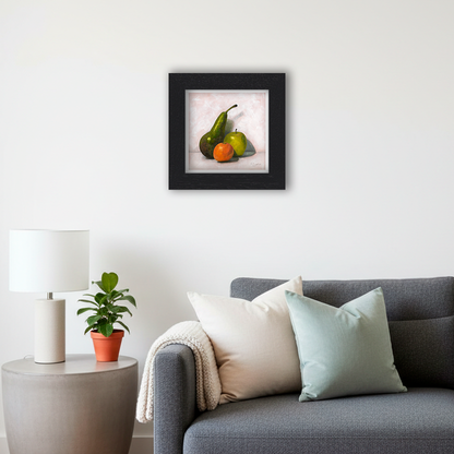 Black Framed Fruit Still Life Square Giclee Art Print in Living Room