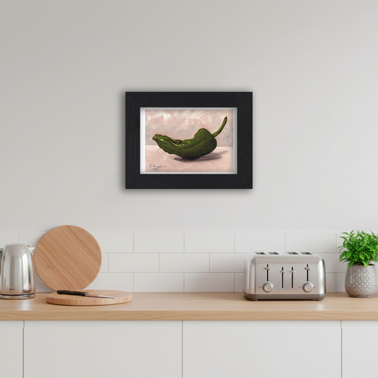Black Framed Green Chilli Giclee Art Print in Kitchen