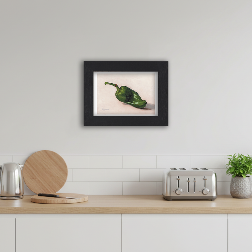 Black Framed Green Padron Giclee Art Print in Kitchen