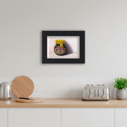Black Framed Jar of Marmite Giclee Art Print in Kitchen