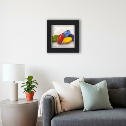 Black Framed Jelly Beans Square Giclee Art Print in Living Room