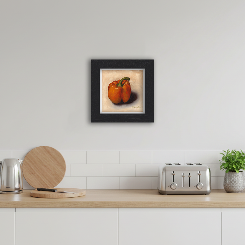 Black Framed Orange Pepper Square Giclee Art Print in Kitchen