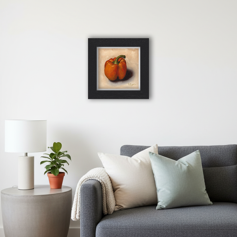 Black Framed Orange Pepper Square Giclee Art Print in Living Room