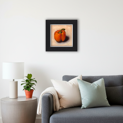 Black Framed Orange Pepper Square Giclee Art Print in Living Room