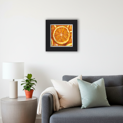 Black Framed Orange Slices Square Giclee Art Print in Living Room