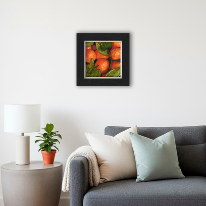 Black Framed Orange Tree Square Giclee Art Print in Living Room