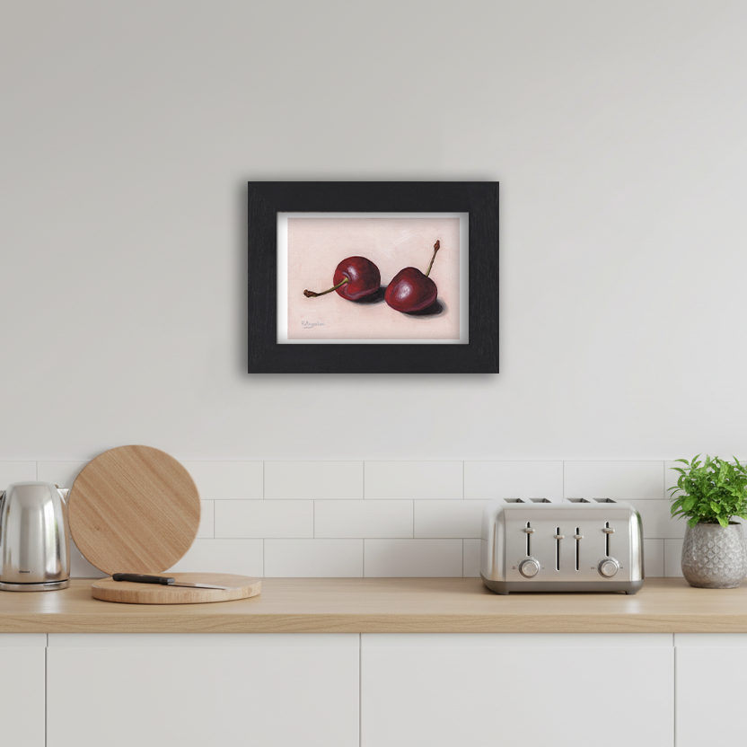 Black Framed Pair of Cherries Giclee Art Print in Kitchen
