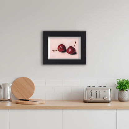 Black Framed Pair of Cherries Giclee Art Print in Kitchen