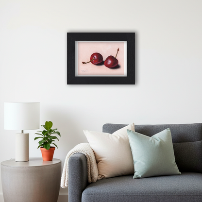 Black Framed Pair of Cherries Giclee Art Print in Living Room