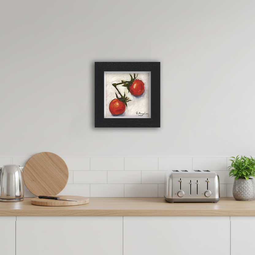 Black Framed Pair of Cherry Tomatoes Square Giclee Art Print in Kitchen