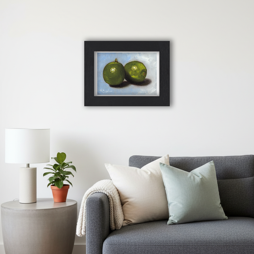 Black Framed Pair of Limes Giclee Art Print in Living Room