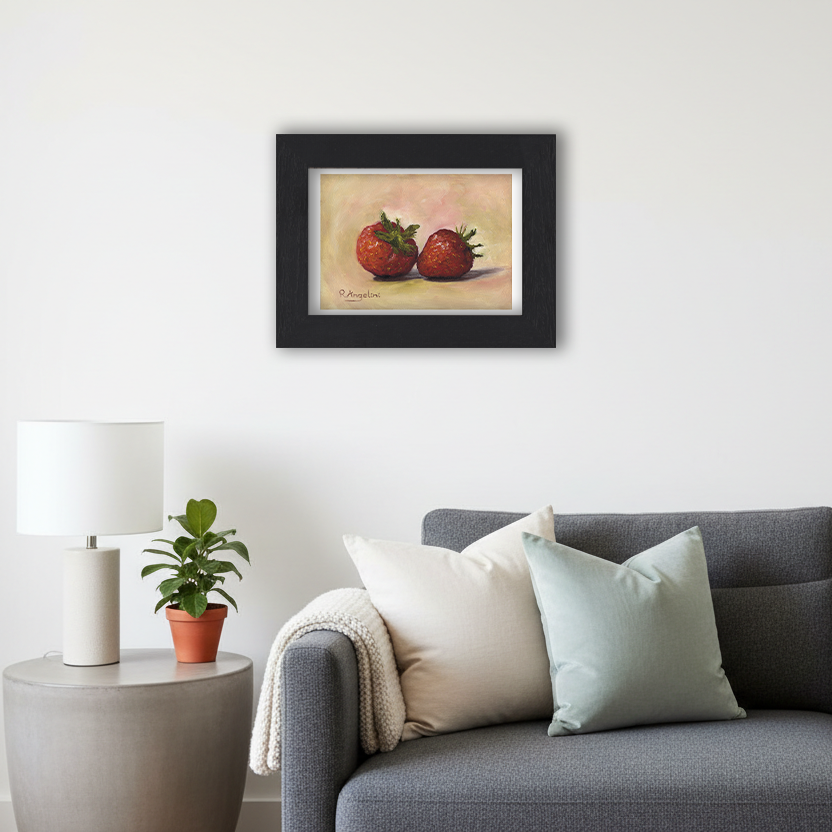 Black Framed Pair of Strawberries Giclee Art Print in Living Room