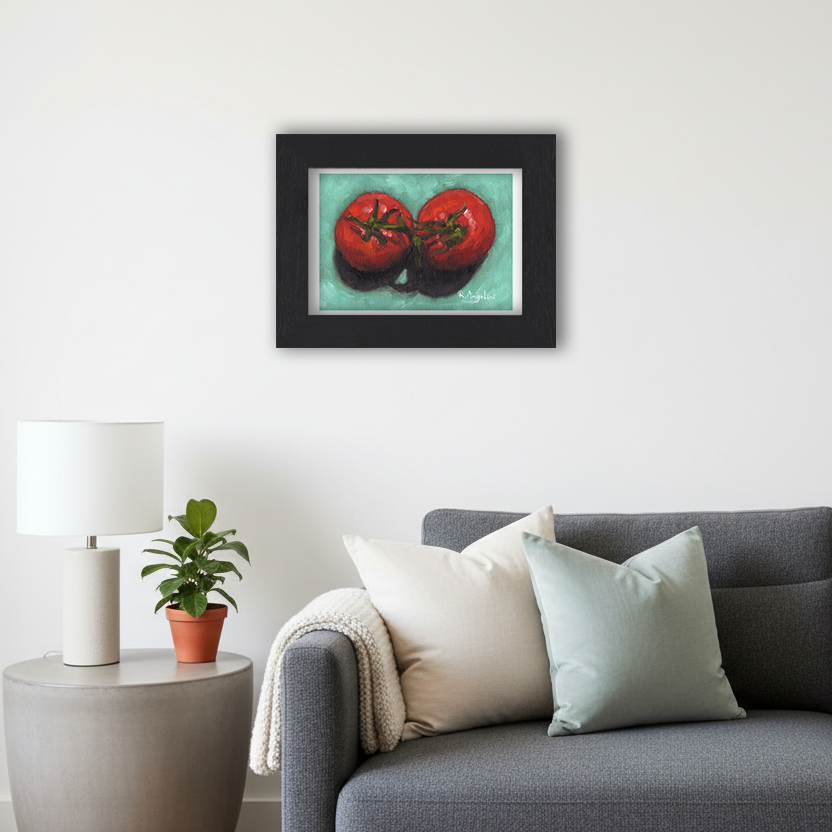 Black Framed Pair of Tomatoes Giclee Art Print in Living Room