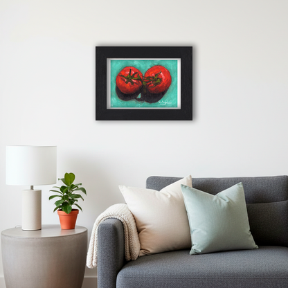 Black Framed Pair of Tomatoes Giclee Art Print in Living Room
