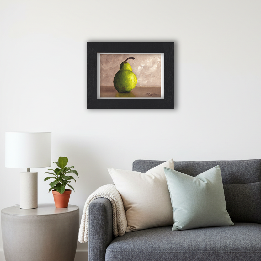Black Framed Pear Giclee Art Print in Living Room