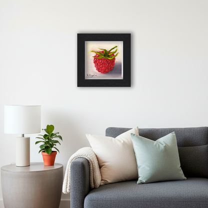Black Framed Raspberry Square Giclee Art Print in Living Room