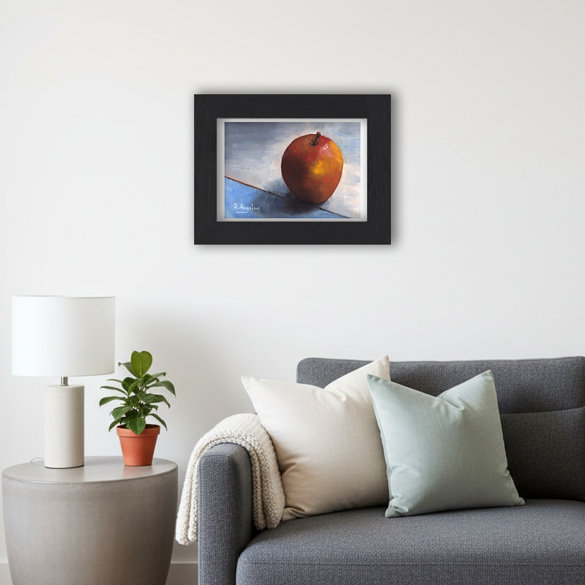 Black Framed Red Apple Giclee Art Print in Living Room